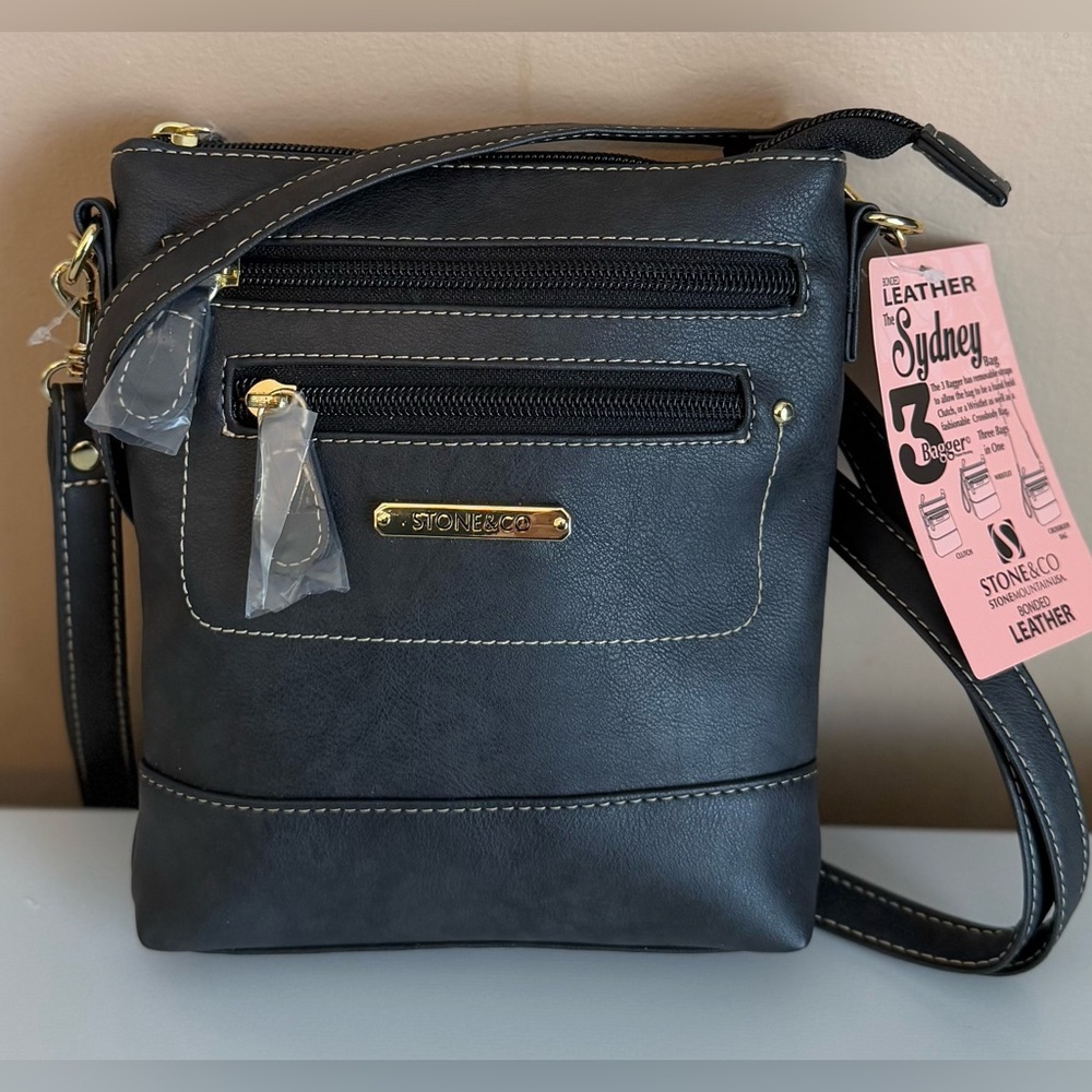 STONE & CO EMBOSSED SMOKEY MOUNTAIN BUCKET SHOULDER/CROSSBODY BAG NWT